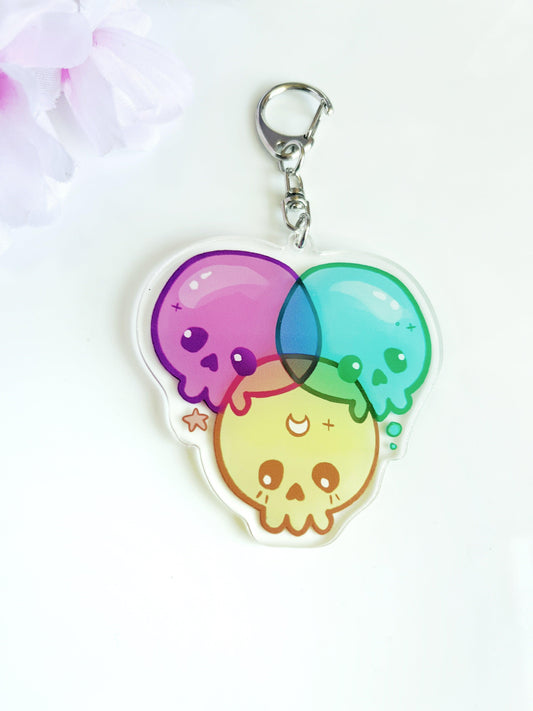 RGB Skulls Acrylic Keyring - silverstar.nz