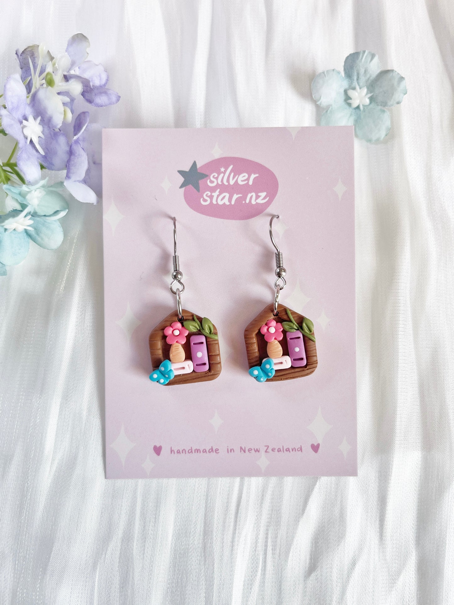 Mini Cottage Bookshelf Polymer Clay Earrings