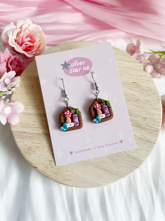 Mini Cottage Bookshelf Polymer Clay Earrings