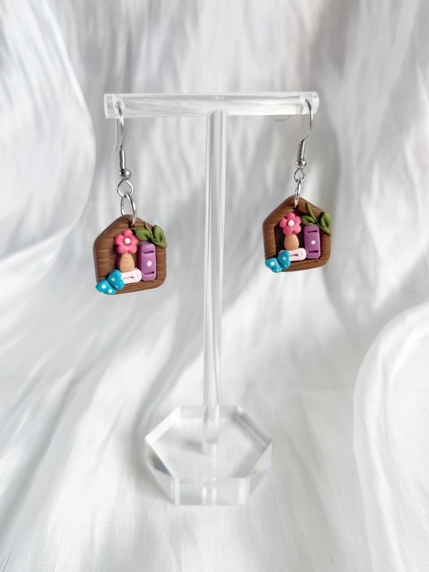 Mini Cottage Bookshelf Polymer Clay Earrings