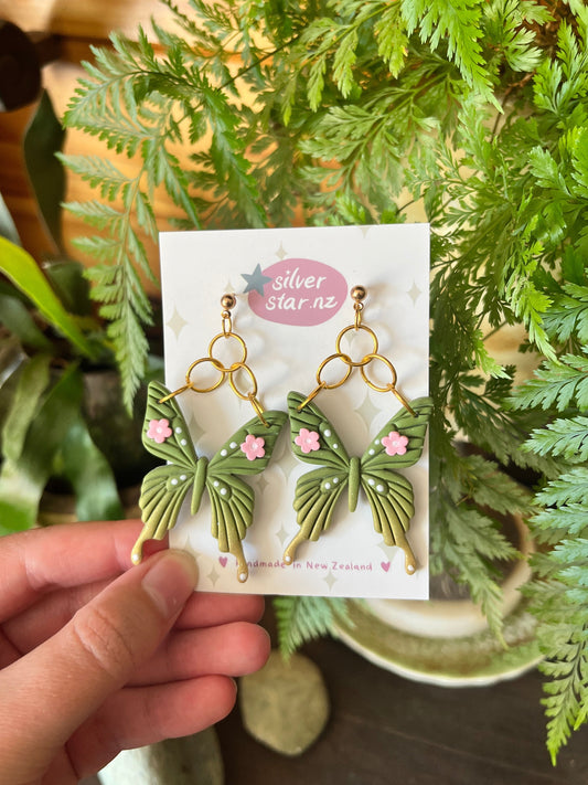 Green Fae Butterfly Polymer Clay Earrings