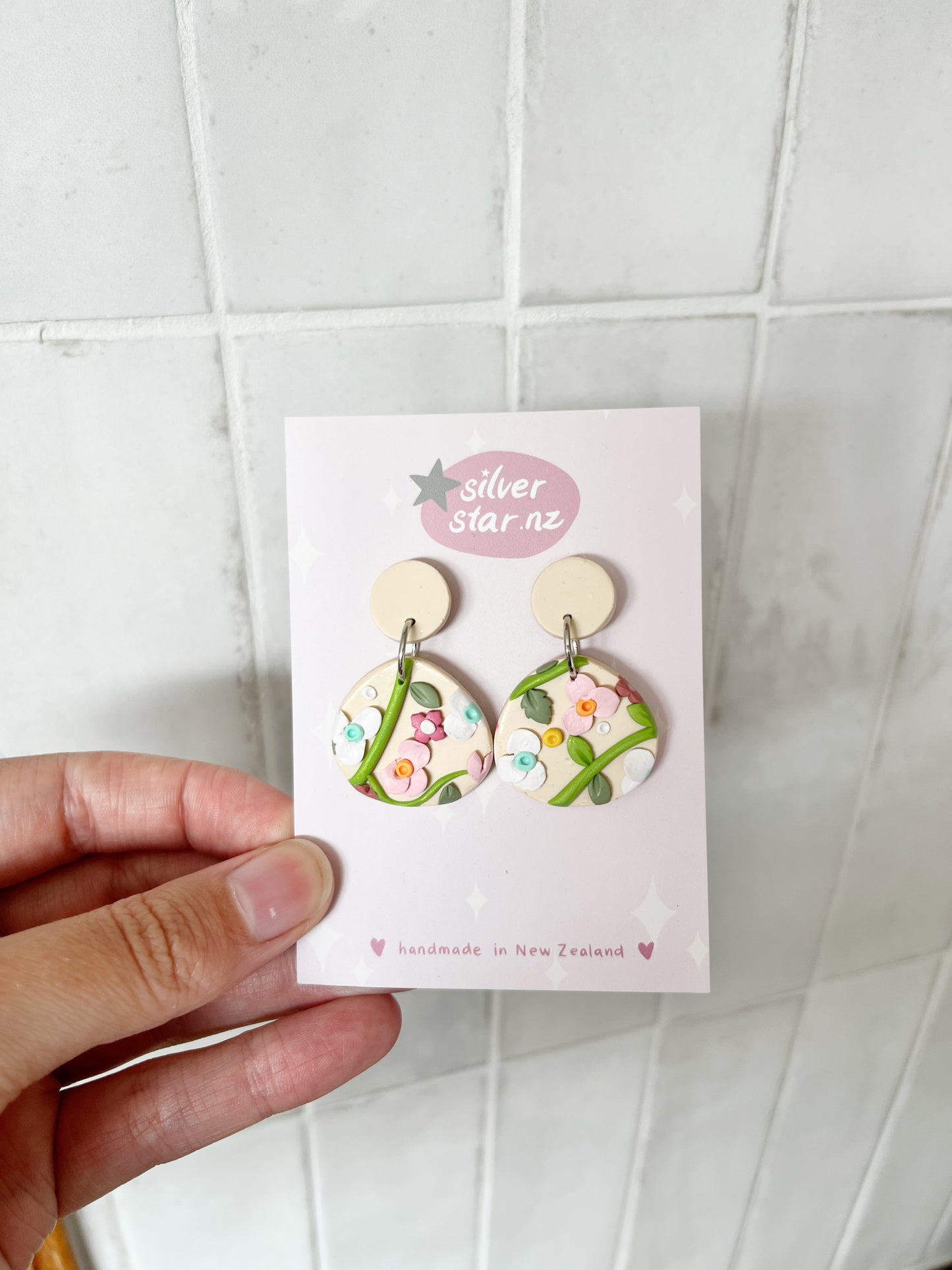 Floral Organic Oval Polymer Clay Earrings