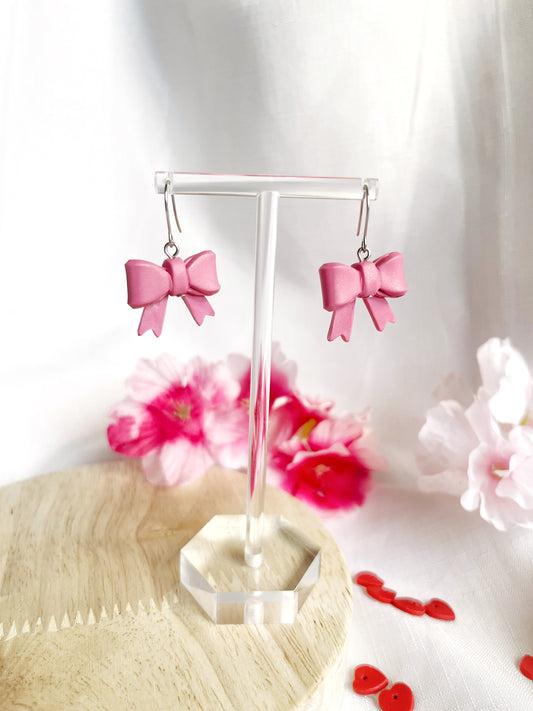Pink Bow Coquette Polymer Clay Earrings