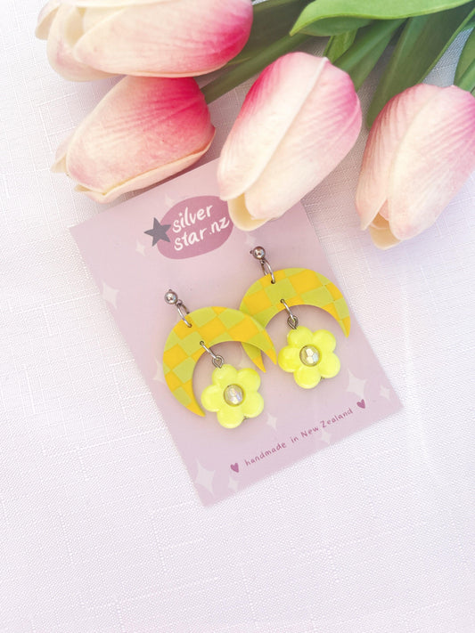 Yellow Crescent Polymer Clay Earrings - silverstar.nz