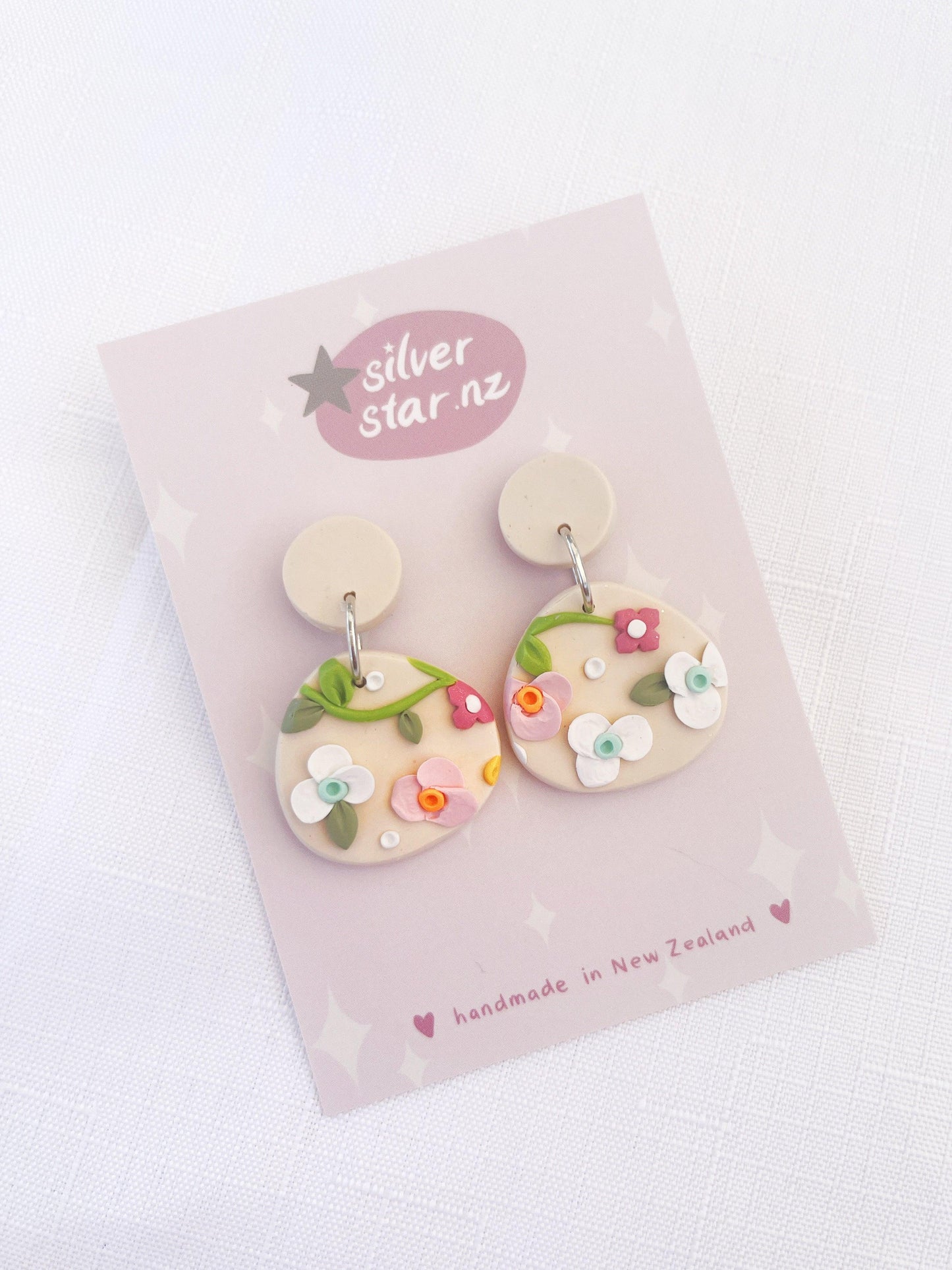 Floral Organic Oval Polymer Clay Earrings - silverstar.nz