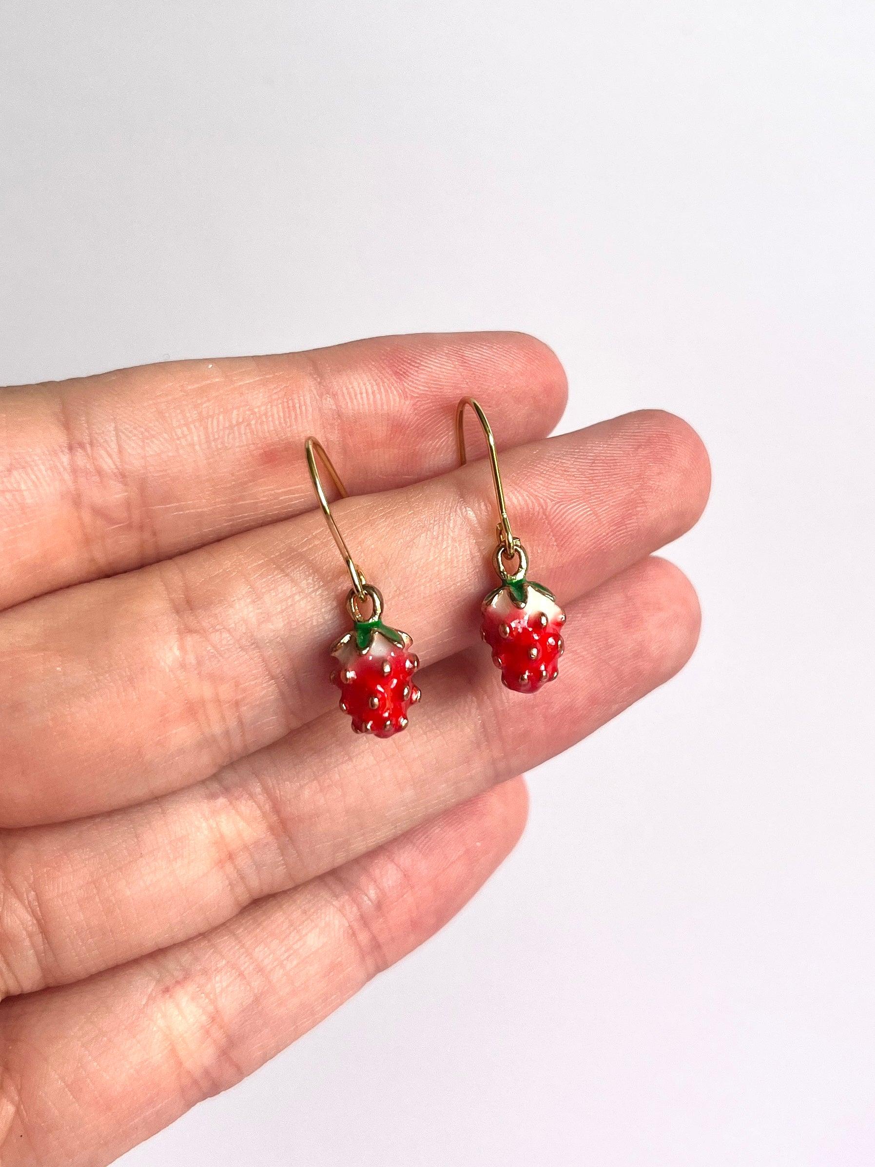 Mini Strawberry Enamel Earrings - silverstar.nz