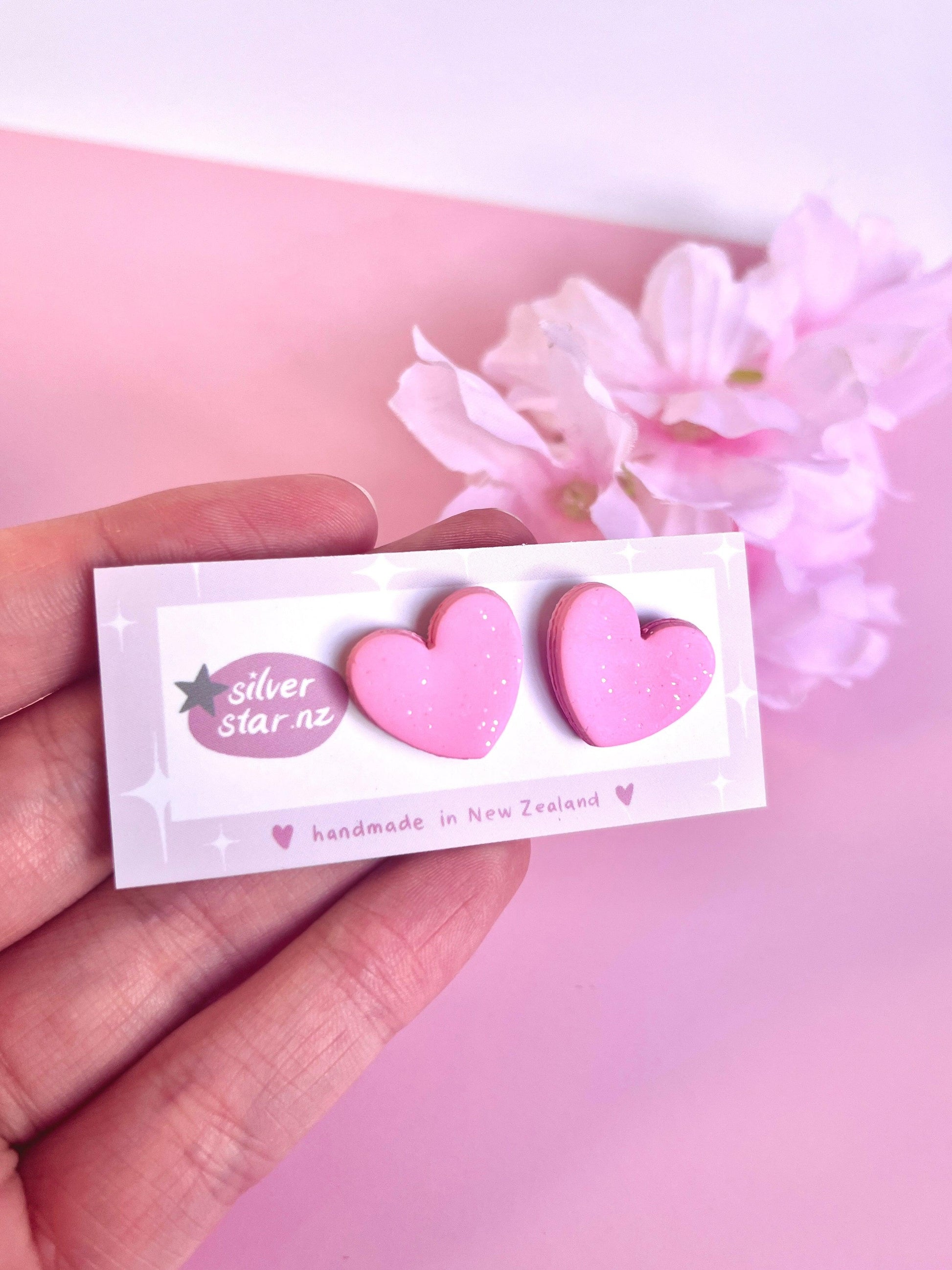 Light Pink Heart Polymer Clay Stud Earrings - silverstar.nz