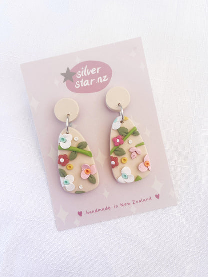 Floral Drop Polymer Clay Earrings - silverstar.nz