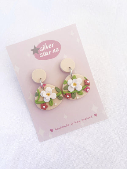 Floral Organic Oval Polymer Clay Earrings - silverstar.nz