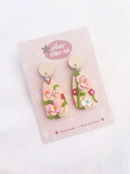 Floral Drop Polymer Clay Earrings - silverstar.nz