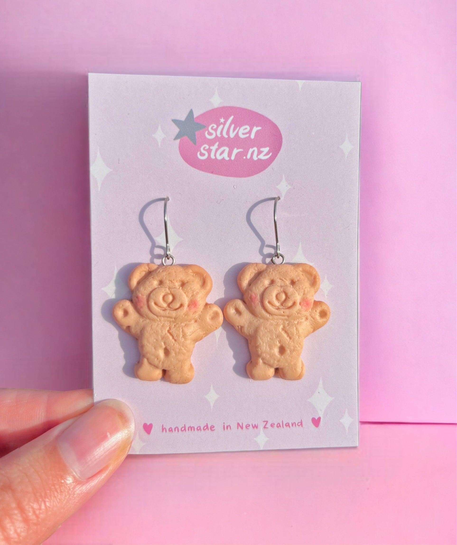 Honey Tiny Teddy Polymer Clay Earrings - silverstar.nz