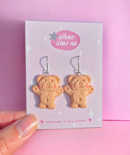 Honey Tiny Teddy Polymer Clay Earrings - silverstar.nz