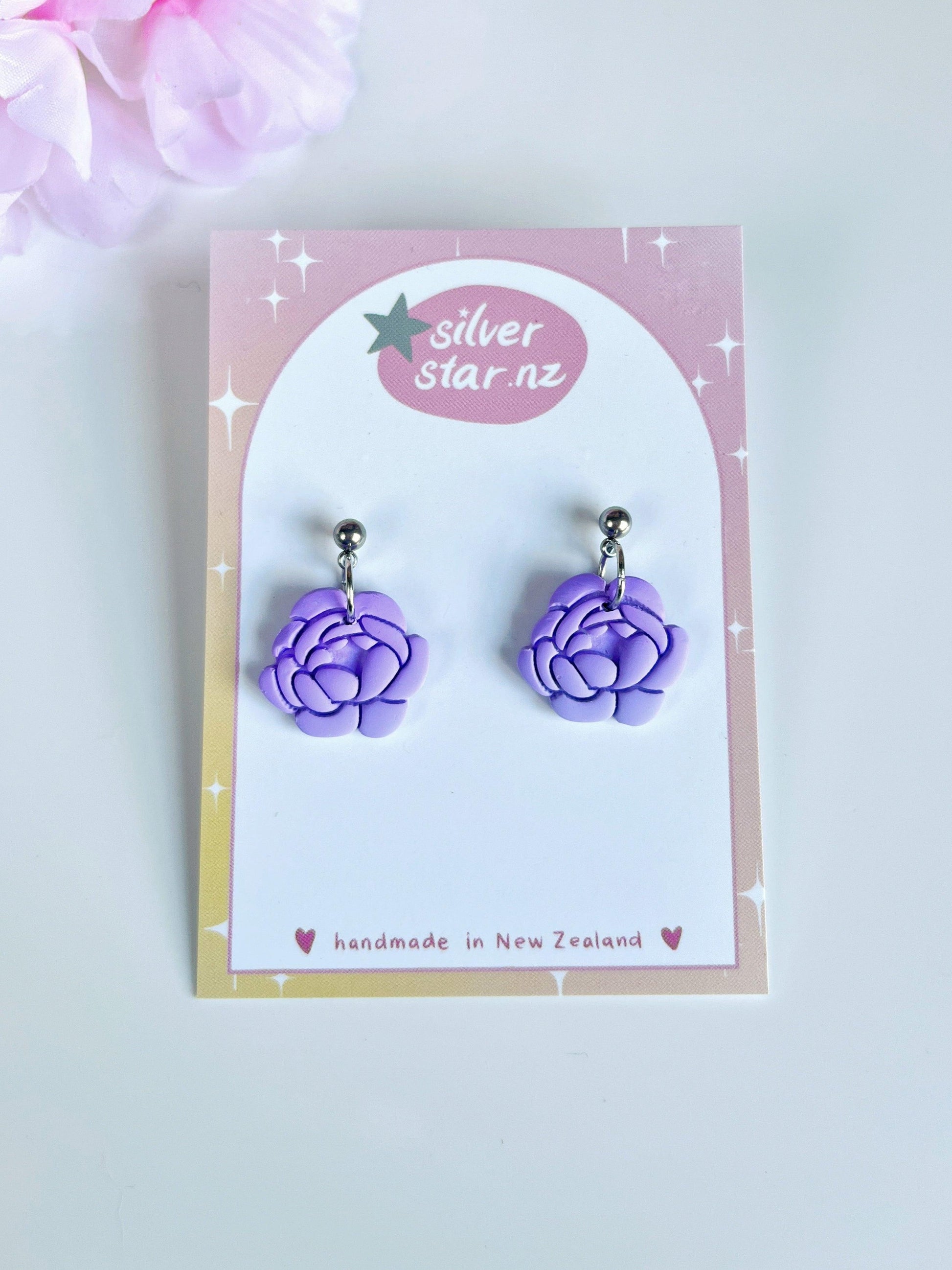 Peony Polymer Clay Earrings - silverstar.nz