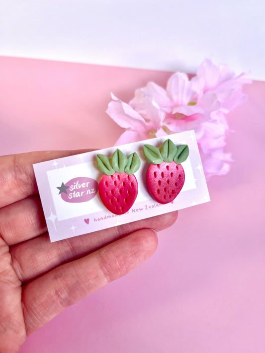 Strawberry Polymer Clay Stud Earrings - silverstar.nz