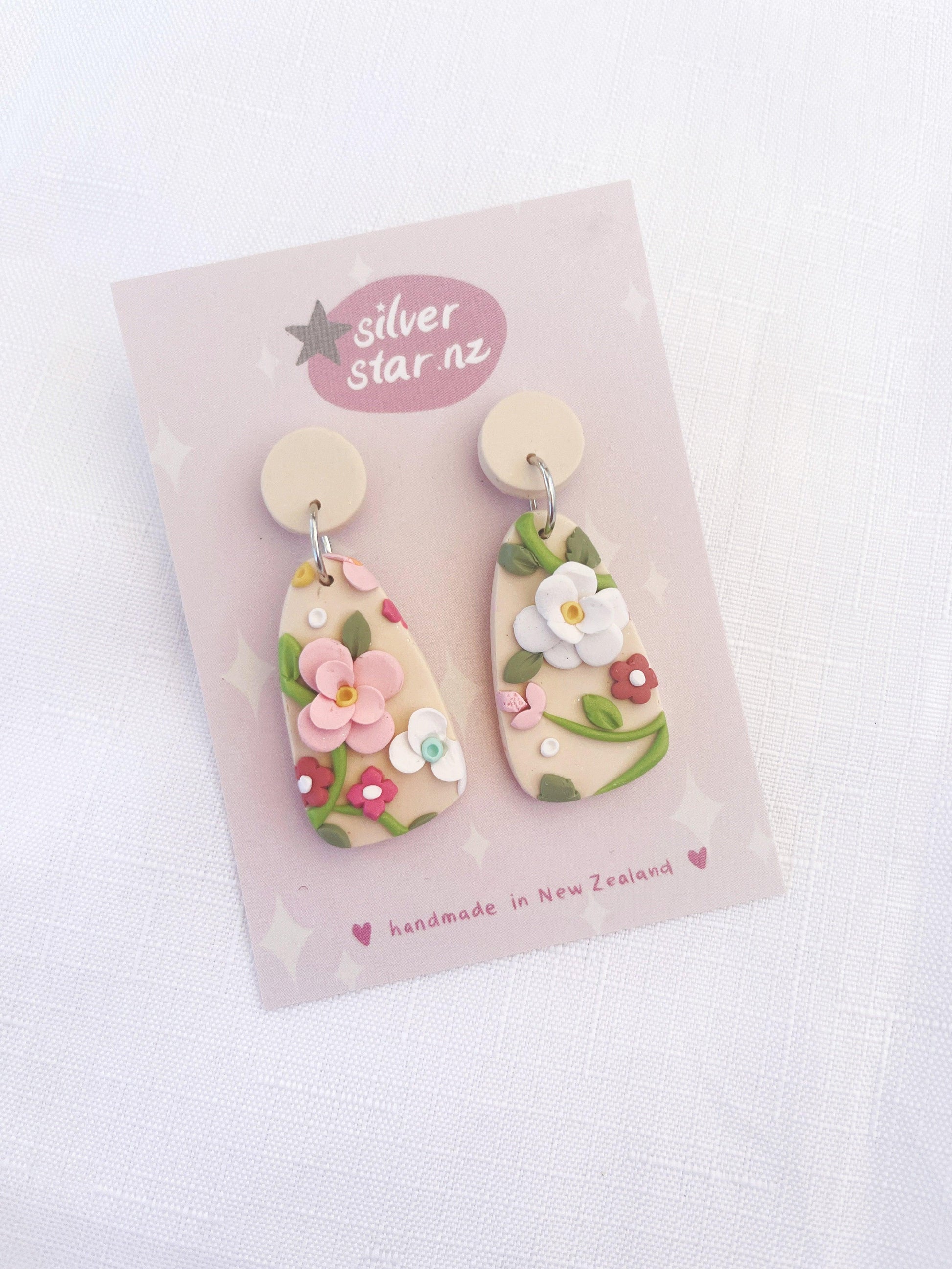 Floral Drop Polymer Clay Earrings - silverstar.nz