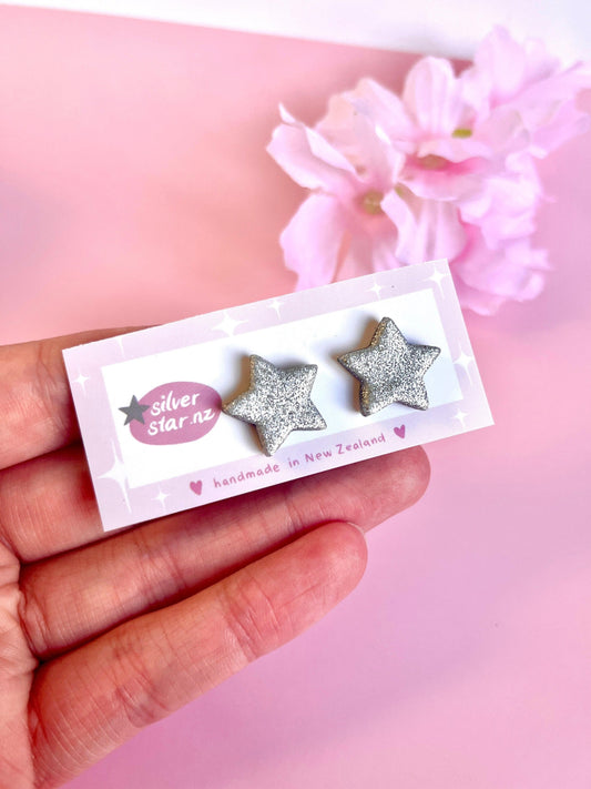 Silver Star Polymer Clay Stud Earrings - silverstar.nz