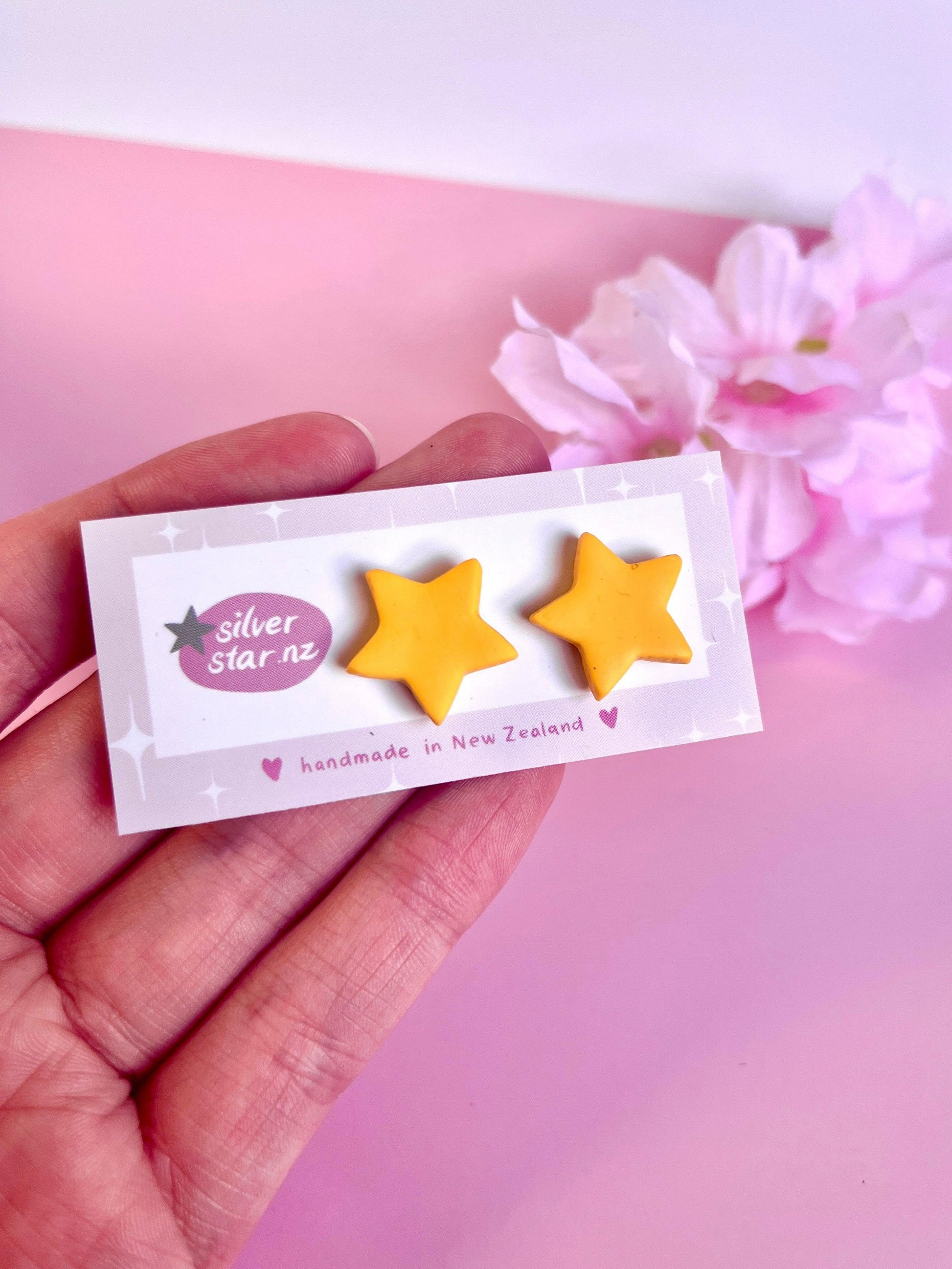 Yellow Star Polymer Clay Stud Earrings - silverstar.nz