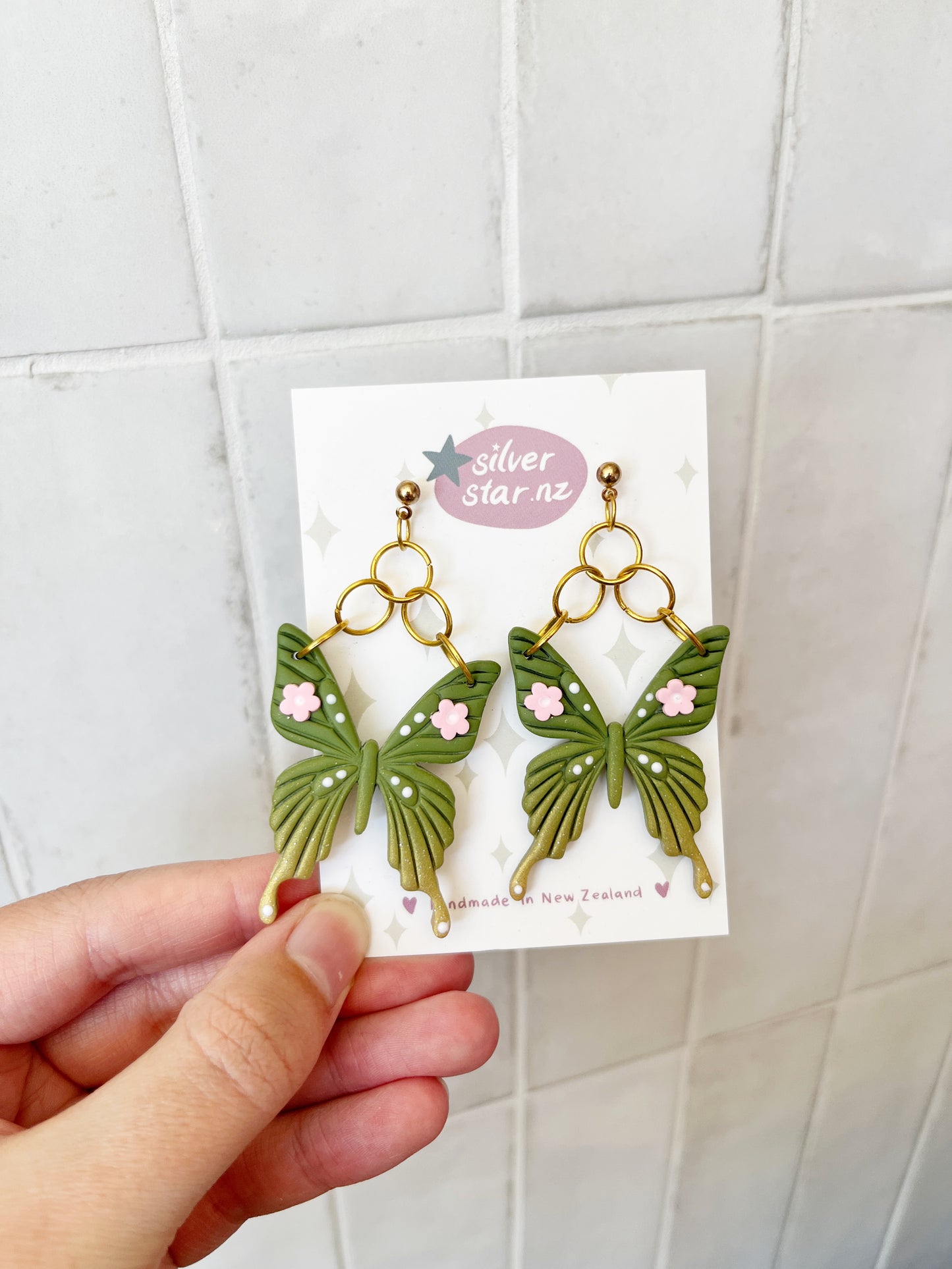 Green Fae Butterfly Polymer Clay Earrings