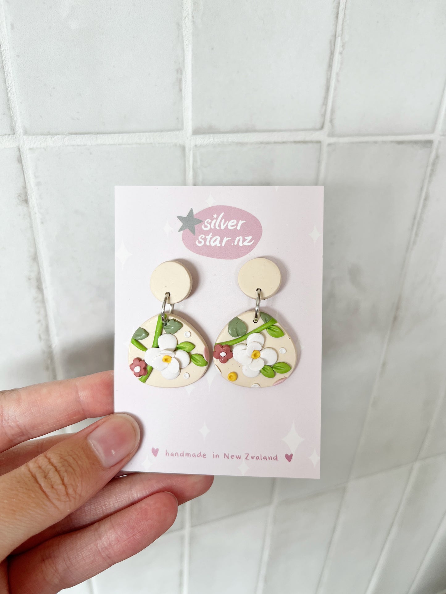 Floral Organic Oval Polymer Clay Earrings