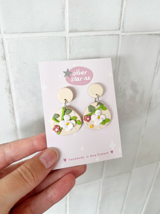 Floral Organic Oval Polymer Clay Earrings
