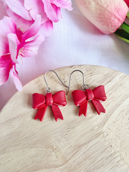 Red Bow Polymer Clay Earrings