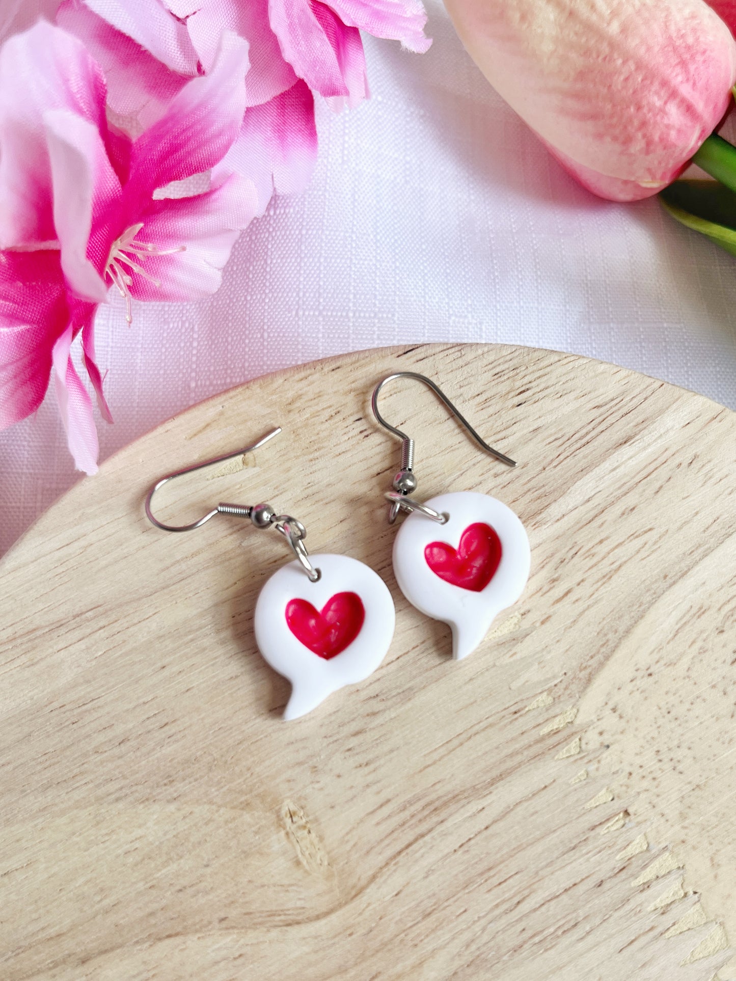 Heart Speech Bubble Polymer Clay Earrings