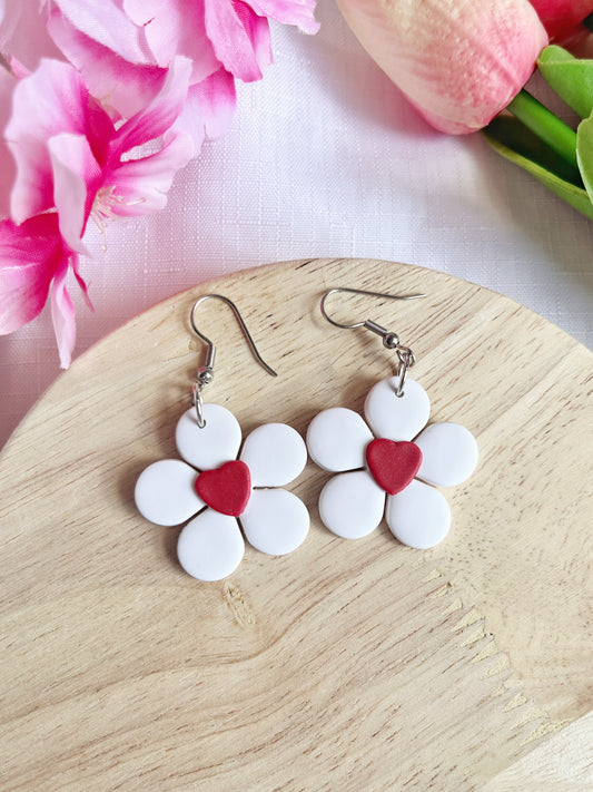 Daisy Hearts Polymer Clay Earrings