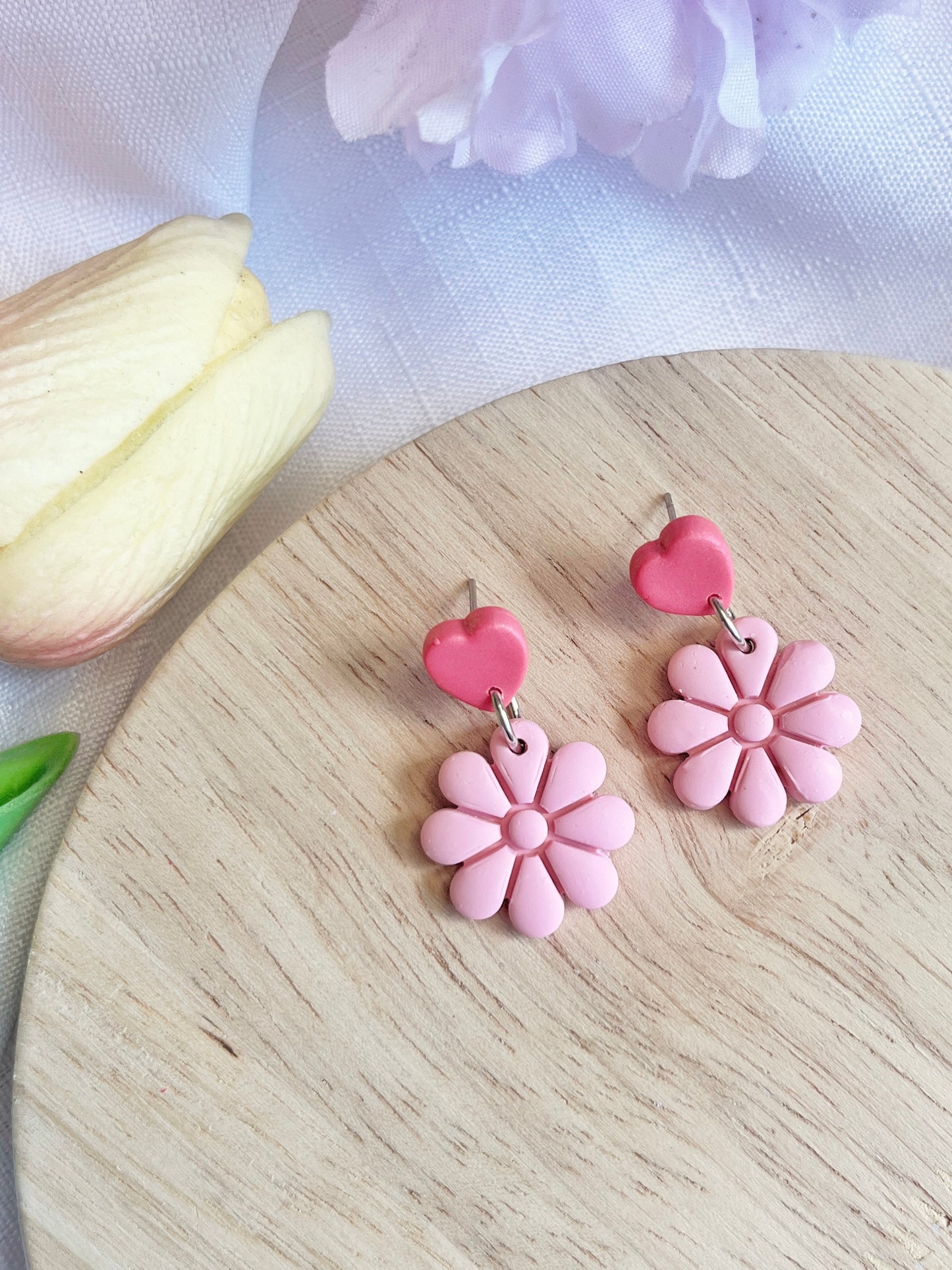 Pink Flower Polymer Clay Earrings