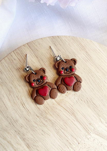 Love Teddy Bear Polymer Clay Earrings