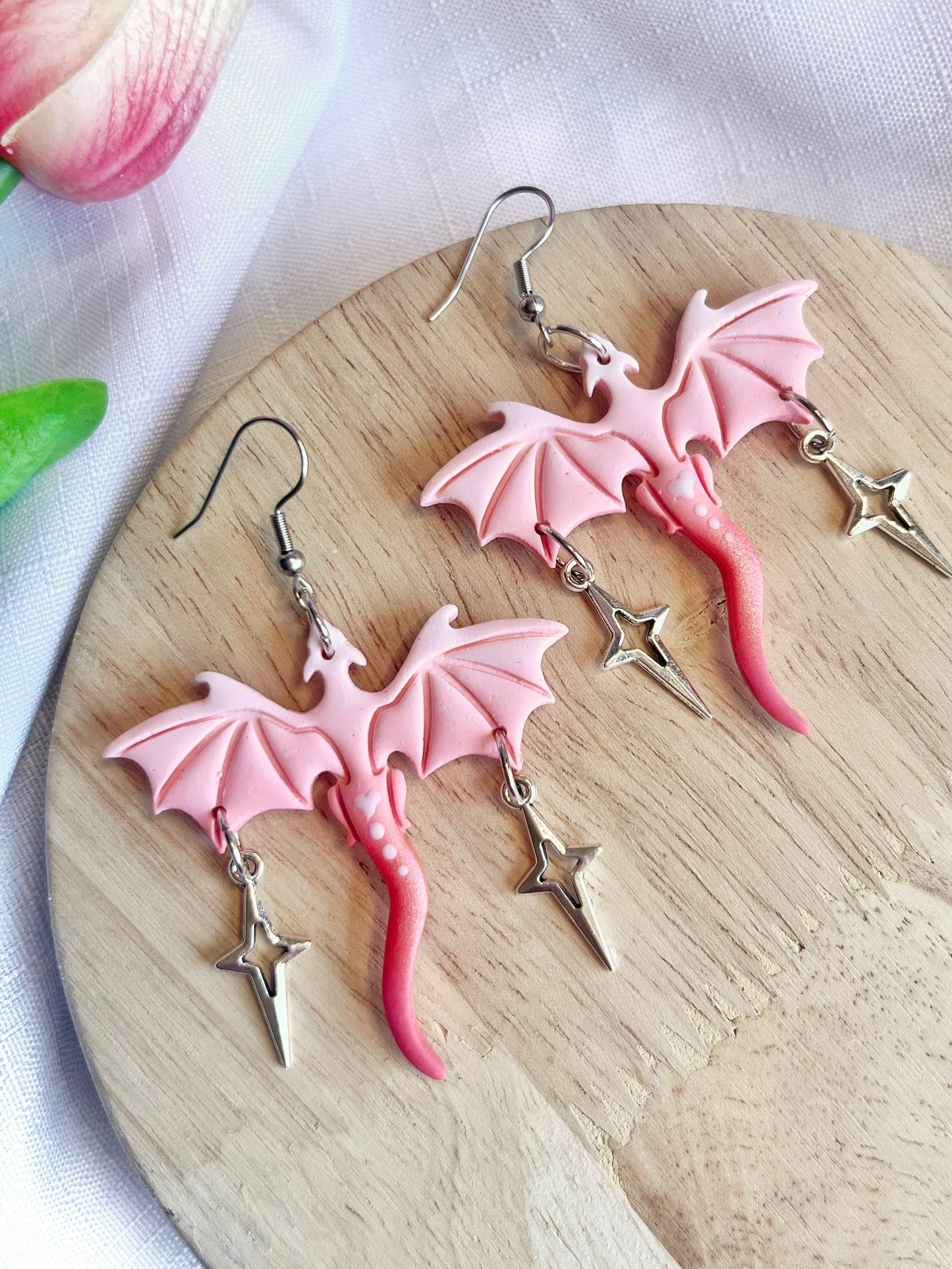 Valentines Dragon Polymer Clay Earrings