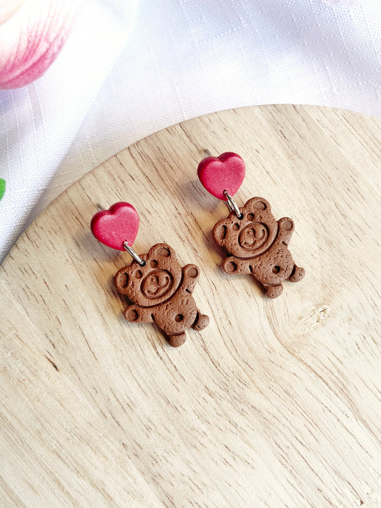 Valentines Tiny Teddy Polymer Clay Earrings