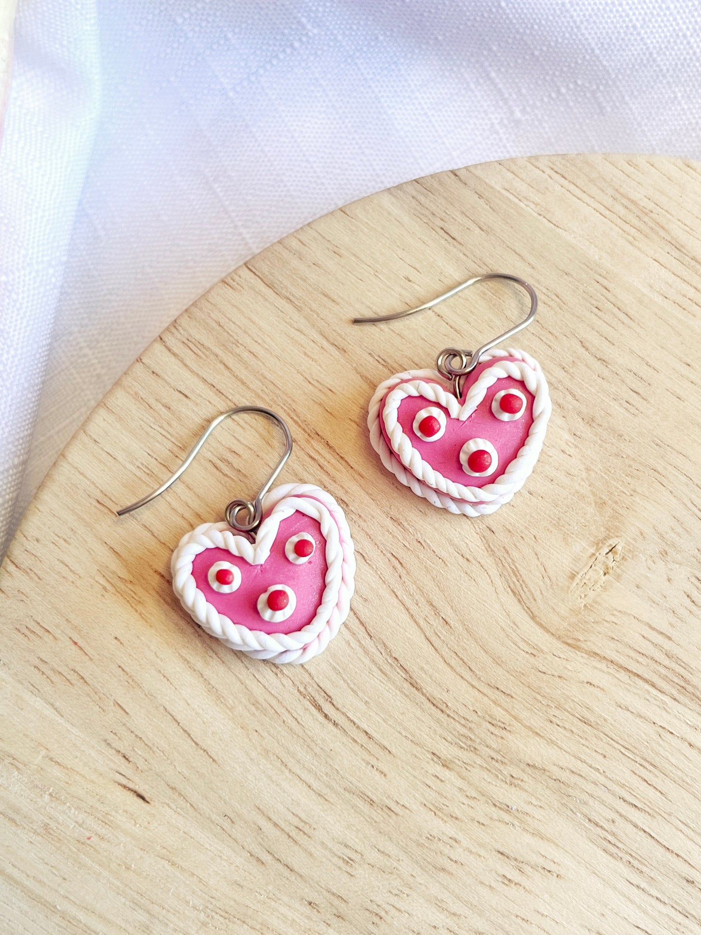 Vintage Heart Cake Polymer Clay Earrings