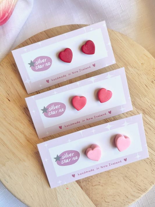 Valentines Heart Polymer Clay Stud Earrings