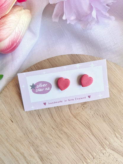 Valentines Heart Polymer Clay Stud Earrings