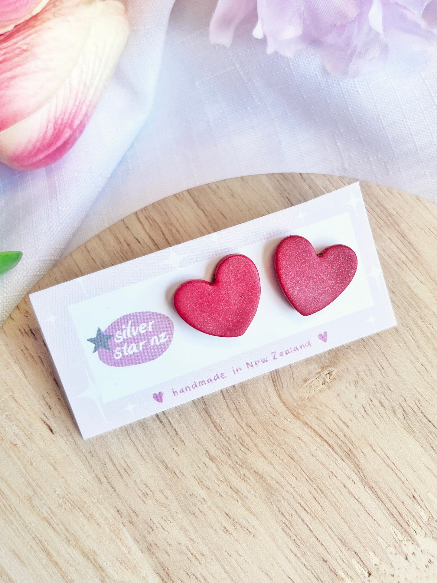 Valentines Heart Polymer Clay Stud Earrings