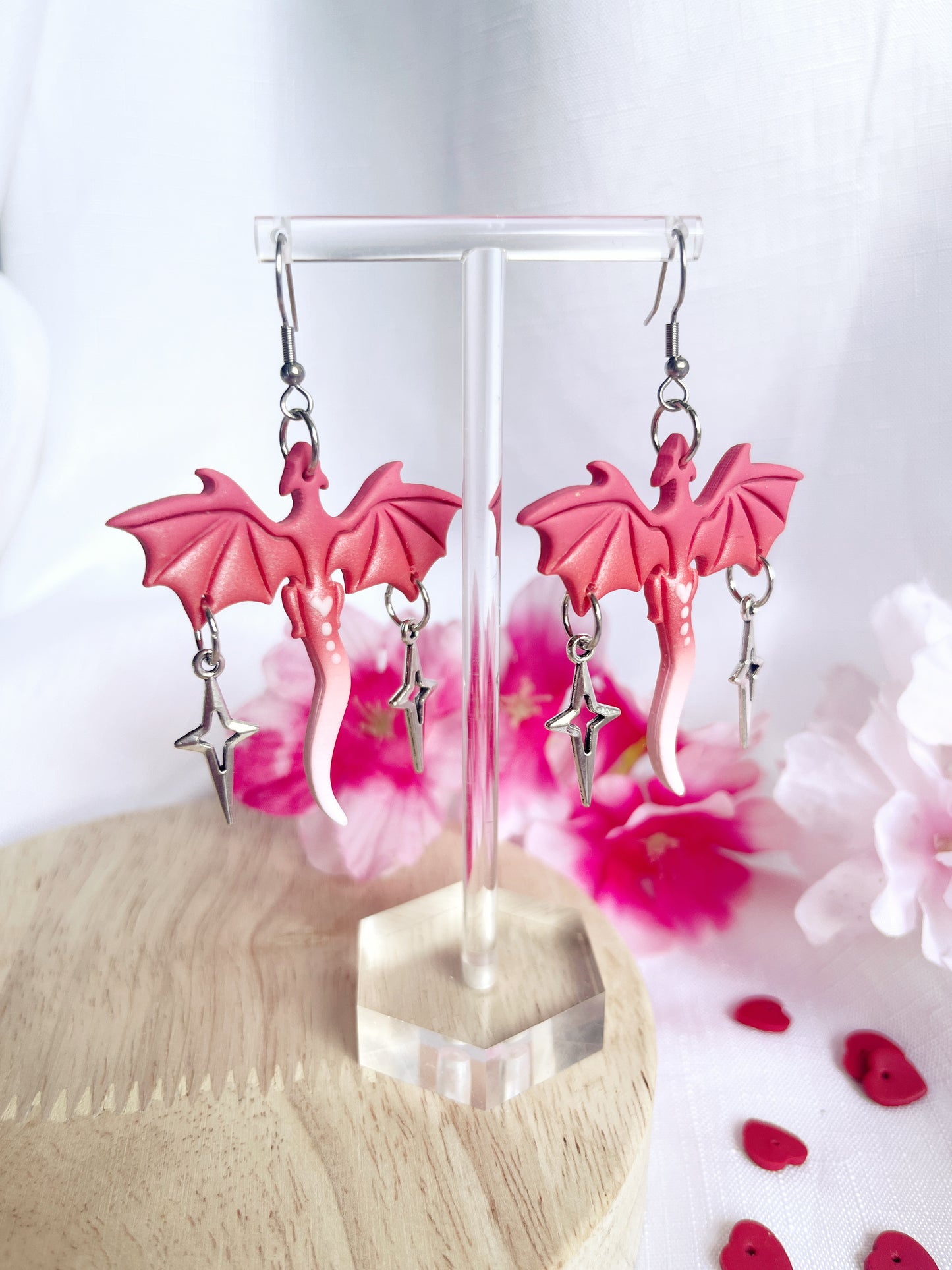 Valentines Dragon Polymer Clay Earrings