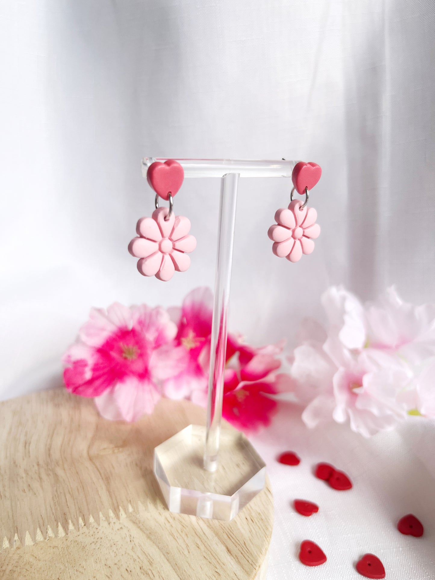 Pink Flower Polymer Clay Earrings