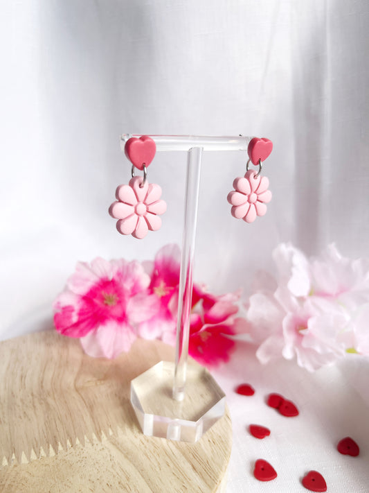 Pink Flower Polymer Clay Earrings