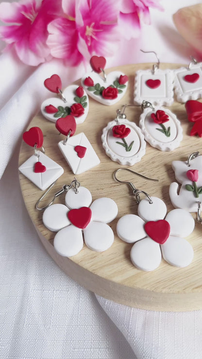 White Tulip Cat Polymer Clay Earrings